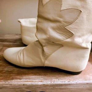 next Cream Western-Style Lace-Up Mid-Calf Boots